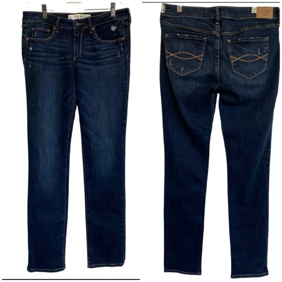 Abercrombie & Fitch Women's Distressed Dark Blue jeans 6R W28 L33 - Picture 1 of 13